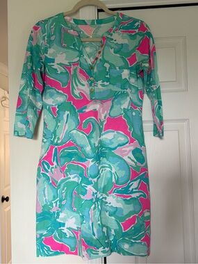 🩷 Lilly Pulitzer Alessia Dress Tropical Pink Sands 3/4 Sleeve Size XS
